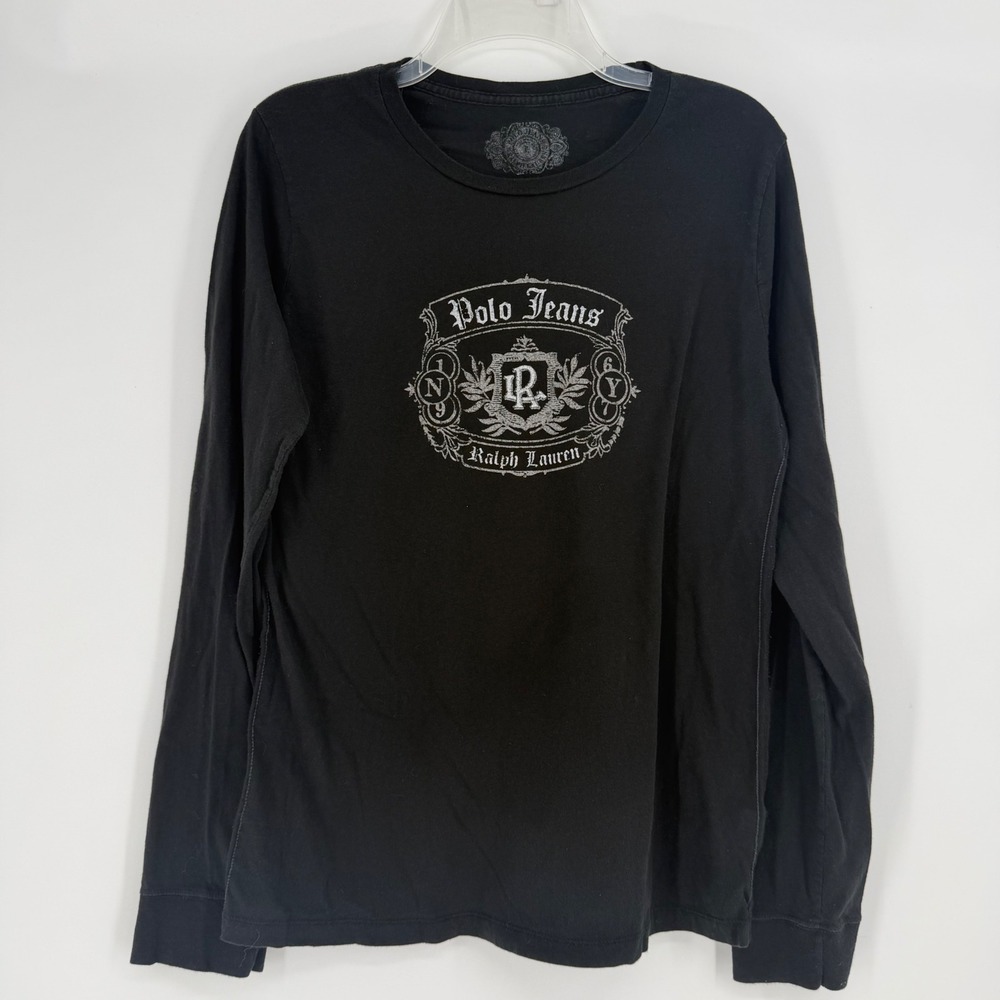 Polo Jeans Ralph Lauren Mens Black Long Sleeve Graphic T-Shirt L 1967 Crest